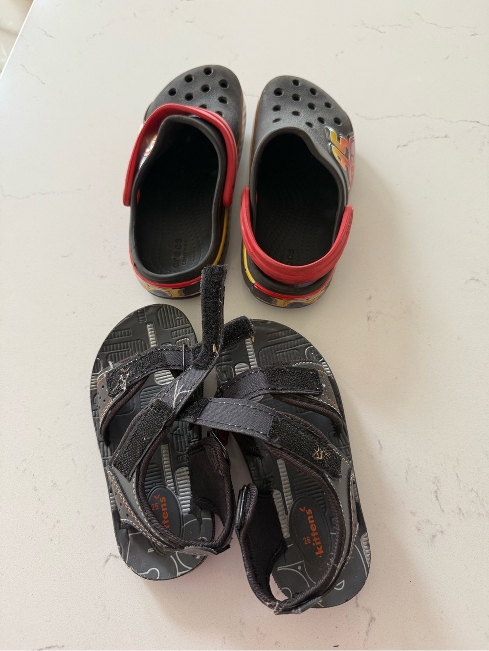 Kids Slip-On Crocs and Black Velcro Sandals - Red and Black